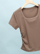 0409夏季时尚打底简单纯色方领修身显瘦女短袖T恤体恤AO