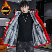 冬季加绒外套男士2023潮流韩版青少年风衣中长款加厚棉服冬装