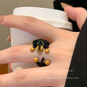 童趣可爱黑色小狗戒指女小众设计食指戒洋气时尚个性学生闺蜜指环