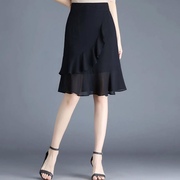 黑色雪纺短裙半身裙女夏季2024裙子，高腰显瘦a字鱼尾裙包臀裙