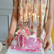 38女神节珍珠蝴蝶结，烘焙蛋糕装饰摆件防水围边郁金香烛台纸杯插件