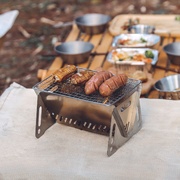 户外烧烤炉不锈钢双层柴火炉，折叠野营烧烤架，迷你木炭炉bbq野餐炉