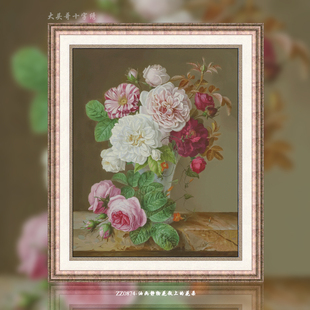 ZZ0874-油画静物花瓶上的花朵十字绣2024客厅花卉简约现