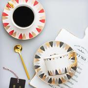 简约情侣咖啡杯碟套装创意花茶杯子金边陶瓷茶杯家用下午茶带勺子