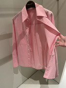 水蜜桃粉色长袖叠穿打底衬衫女全棉府绸基础款简约衬衣品质女上衣