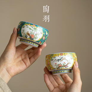 中国风珐琅彩陶瓷主人杯单杯男女，高端茶具泡茶杯个人专用茶道杯