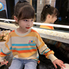 女童t恤洋气女孩，秋装卫衣圆领条纹长袖衫2024韩版中大童上衣