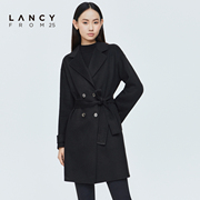 lancy悦朗姿羊毛大衣女2022冬季高级女宽松显瘦毛呢黑色外套