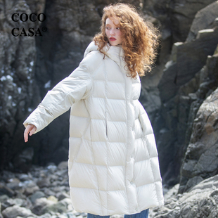 cococasa设计感白紫色鸭绒，羽绒服女中长款2023冬新零鹅绒欧货外套