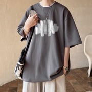 短袖男欧美hiphop情侣2024半袖，深灰色美式复古t恤男夏季潮牌