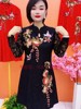 中国风盘扣刺绣罗马棉，拼接蕾丝长袖，大码打底裙2023年秋冬女装