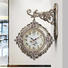 欧式静音客厅挂钟家用双面，钟表静音个性，挂表时尚复古时钟美式装饰