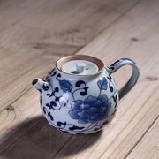 复古青花瓷泡茶壶家用水壶日式功夫茶具套装陶瓷单壶盖碗。