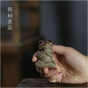 韩祠茗品｜佛系禅蛙粗陶陶瓷茶盘摆件茶道可养茶玩坐禅青蛙小茶宠