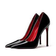时尚红底超高跟鞋女细跟黑色，真皮法式性感红里尖头浅口职业女单鞋