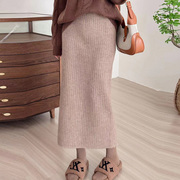 秋冬时尚针织毛线半身裙及踝包臀裙高腰直筒一步裙加厚长裙子