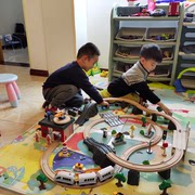 木头超长电动轨道车儿童积木火车轨道玩具男孩益智木制高铁模型