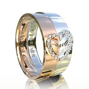 爱心玫瑰金白金(金白金，)镶钻情侣，指纹结婚订婚戒指珠宝礼物私人刻字