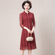 妈妈夏季连衣裙，高贵洋气台湾纱中老年人女装，大码婚礼红色裙子
