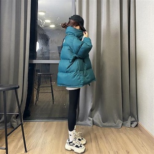 羽绒服女短款2021冬季韩版宽松立领蓝色加厚面包服时尚外套潮
