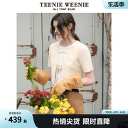 TeenieWeenie小熊女装2024春夏肌理感泡泡袖系带针织开衫短款