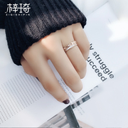 日韩版简约宽版罗马数字镶钻贝母贝壳钛钢镀18K玫瑰金戒指女尾戒