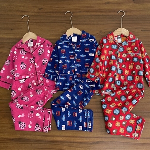 男童女童家居服套装小中童纯棉磨毛单排扣长袖睡衣春秋款1-2岁