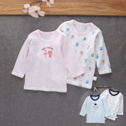 两件装儿童竹节棉薄款长袖T恤男女宝宝婴幼儿纯棉休闲打底上衣