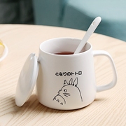 龙猫马克杯陶瓷杯带盖勺水杯1314情侣，杯男女定制logo咖啡杯子