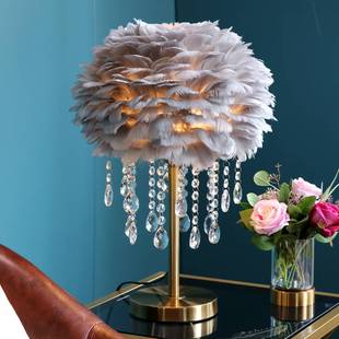 羽毛水晶台灯卧室高级感创意北欧床头灯浪漫温馨结婚灯床头羽毛灯