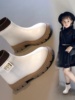 女童皮面加绒靴子，2023冬季韩版软底，二棉马丁靴小女孩中筒棉靴