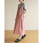 天然出品 南法方领背带裙女百搭粉色宽松连衣裙长裙夏季QA6370