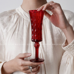 趣皿法式复古高脚杯小众浮雕钻石纹高级感香槟红酒杯葡萄酒甜酒杯