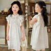 奶油kids童装女童新中式连衣裙2024夏季儿童小飞袖白色娃娃裙