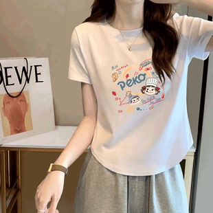 美式辣妹穿搭圆领短袖t恤女2024夏季设计感不规则下摆上衣潮