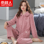 南极人珊瑚绒睡衣女中年，妈妈秋冬季加厚加绒老人法兰绒家居服套装