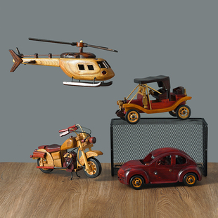 日式复古实木汽车直升机，模型怀旧家居，摆件装饰品工艺品儿童玩具