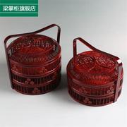 古代食盒色复古装竹编木质，中式手提篮饭盒，结婚陪嫁篮子红多层送餐