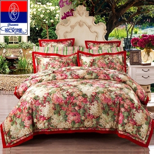 富安娜家纺网红款全棉四件套经典，奢华纯棉4件套1.8m被套床单1.5米