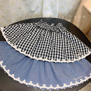 110-120贵~钢琴女童夏季刺绣，精美梭织短裙牛仔黑白格子