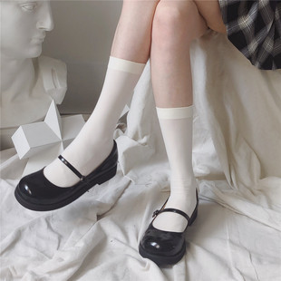 白色高筒袜(高筒袜)子女天鹅绒小腿，袜jk日系过膝袜，夏季薄款中筒袜长袜长筒