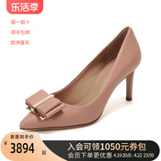 ferragamo菲拉格慕女士，zeri系列羊皮双蝴蝶结，尖头高跟鞋0704665