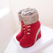 冬季保暖雪地靴坡跟骑士靴高跟鞋毛毛棉鞋加绒短靴系带百搭潮女靴