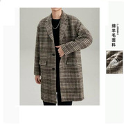 2022冬季男装格纹中长款式大衣休闲单排扣毛呢外套千鸟格韩P4151