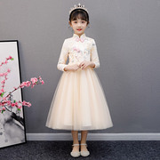 女童旗袍连衣裙秋冬裙子长袖，小女孩中国风唐装，礼服儿童汉服公主裙