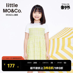 littlemoco童装夏季女儿童假两件连衣裙小清新格子裙子KBA2DRS020