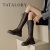 tatalory女靴长筒骑士靴女显瘦系带，复古高筒靴子2023秋冬季长靴