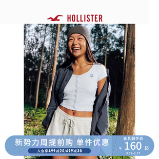 Hollister24春夏高腰毛圈布休闲运动风抽绳短裤 女 355922-1