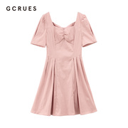 gcrues嫩粉色连衣裙，2024韩版显瘦气质，蝴蝶结小个子裙子夏季女