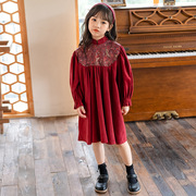 女童秋冬连衣裙儿童红色立领，裙子中国风，过年拜年服小女孩洋气秋装